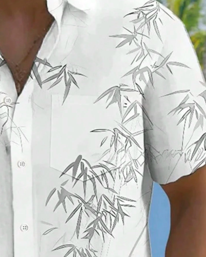 Men's Ink Wash Bamboo Print Short Sleeve Shirt