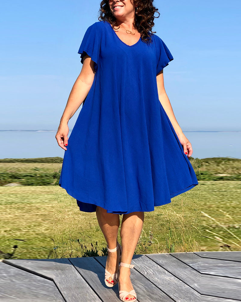 Solid color ruffle simple dress casual dresses summer