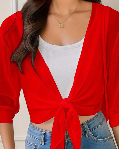 Sheer Chiffon Short Sleeve Sun Protection Cover-Up