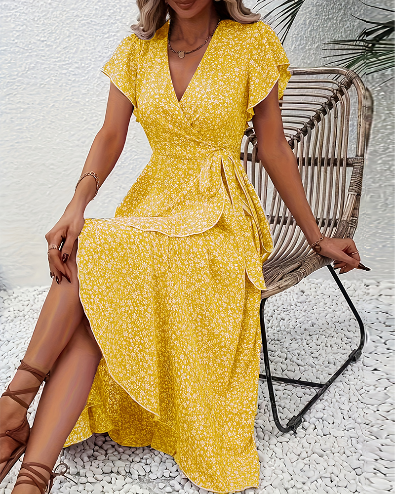 Small Floral Tie-Front Vacation Dress