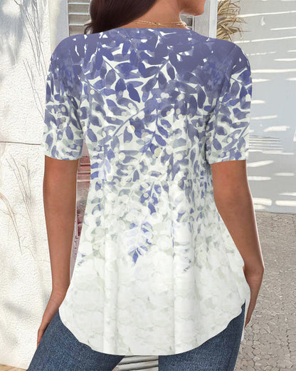 Irregular Positioning Print Blouse