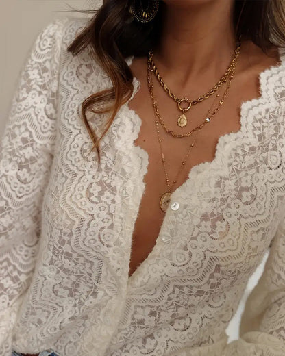 Soft Lace Long-Sleeved Blouse