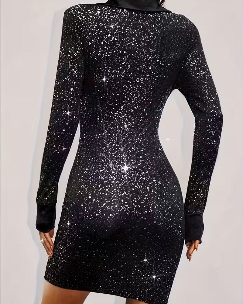 Suit Collar Printed Party Dress