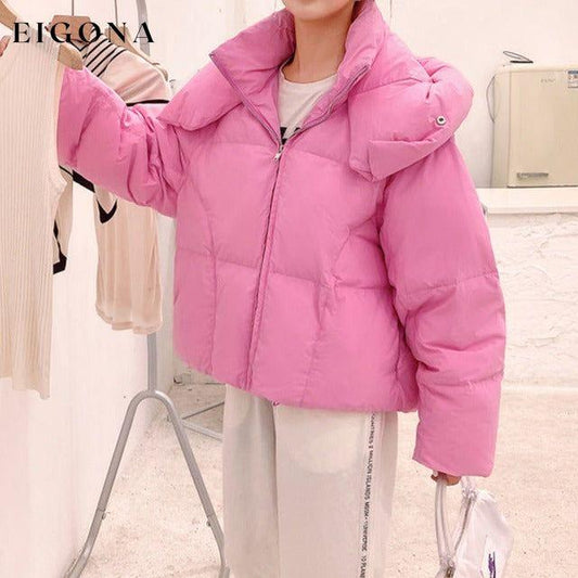 Women's short loose warm hooded down puffy winter coat jacket Pink clothes Jackets & Coats
