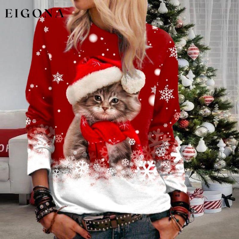 Cat Print Christmas T-Shirt best Best Sellings clothes Plus Size Sale tops Topseller