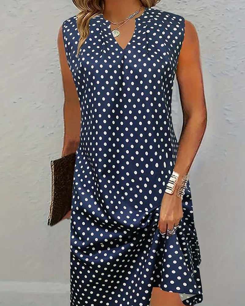 Polka dot print sleeveless elegant dress