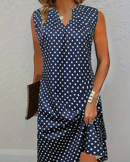 Polka dot print sleeveless elegant dress