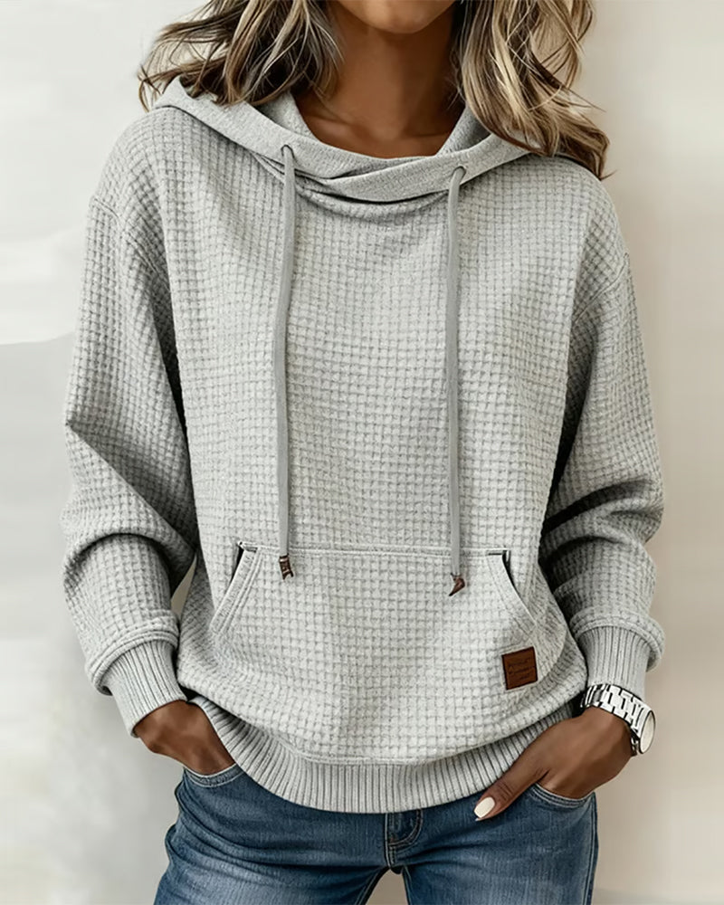 Hooded Drawstring Waffle Sweatshirt
