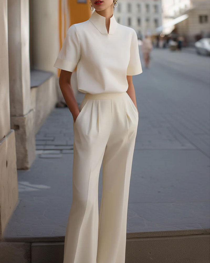 Stand Collar Short Sleeve Top