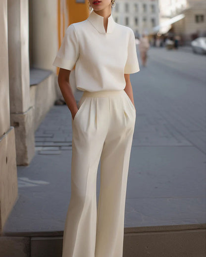 Stand Collar Short Sleeve Top