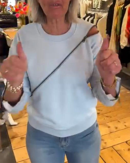 Zip-up Round Neck Casual Sweatshirt