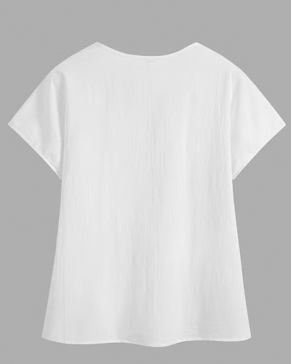 Cutout Peter Pan Collar Short Sleeve Blouse