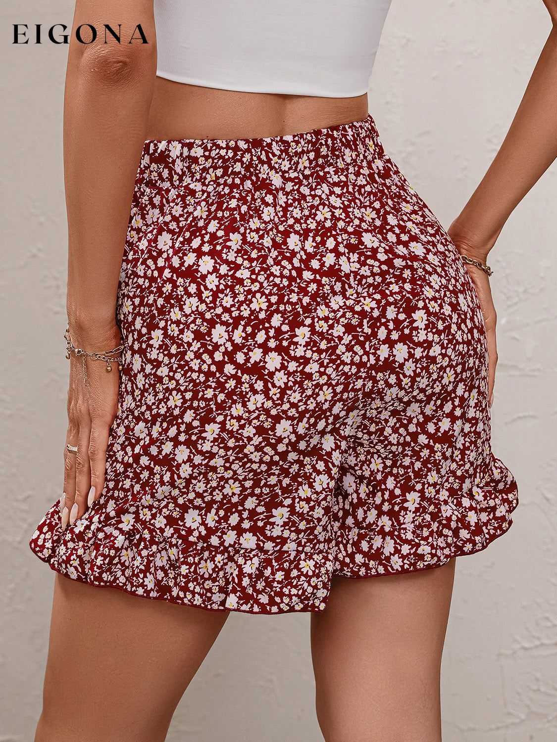 Printed Tie Waist Shorts clothes Ship From Overseas Shipping Delay 09/29/2023 - 10/03/2023 trend Z@Q