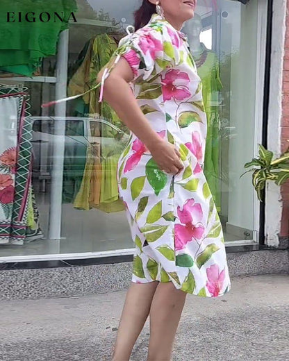 Floral leaf print lapel dress casual dresses summer