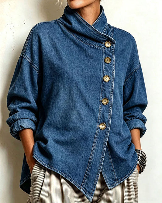 Diagonal Button Stand Collar Denim Coat 2024 f/w coats