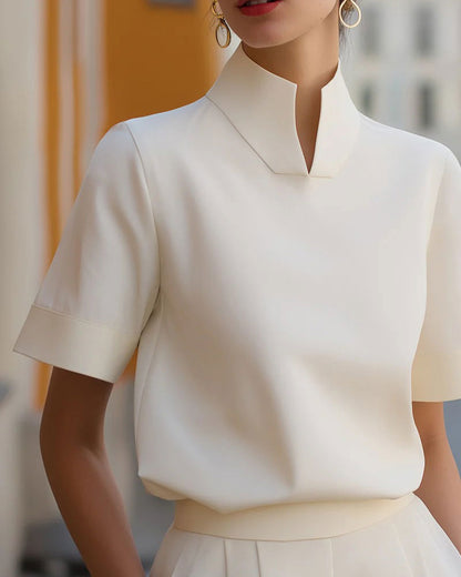 Stand Collar Short Sleeve Top