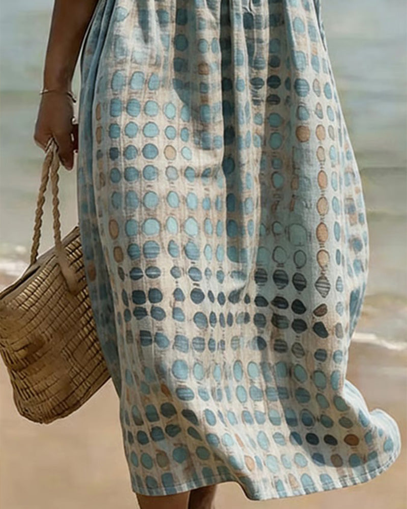 Polka Dot Crewneck Print Half Sleeve Dress