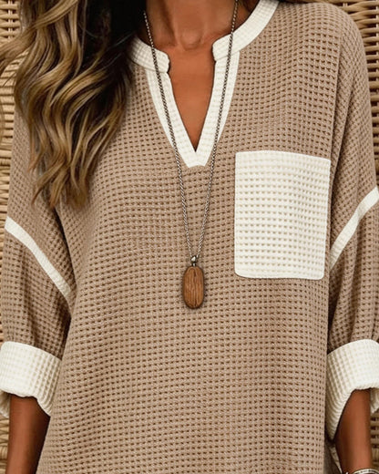 V-Neck Colorblock Loose Top 2024 f/w spring tops