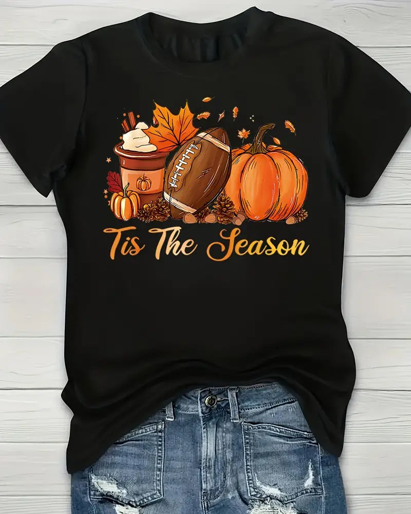 Tis The Season Pumpkin & Football Graphic Tee 2024 f/w sports spring summer t-shirts