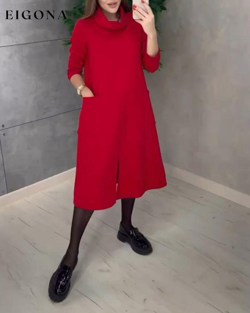 Solid color turtleneck pocket dress Red 2023 f/w 23BF casual dresses Clothes Dresses spring