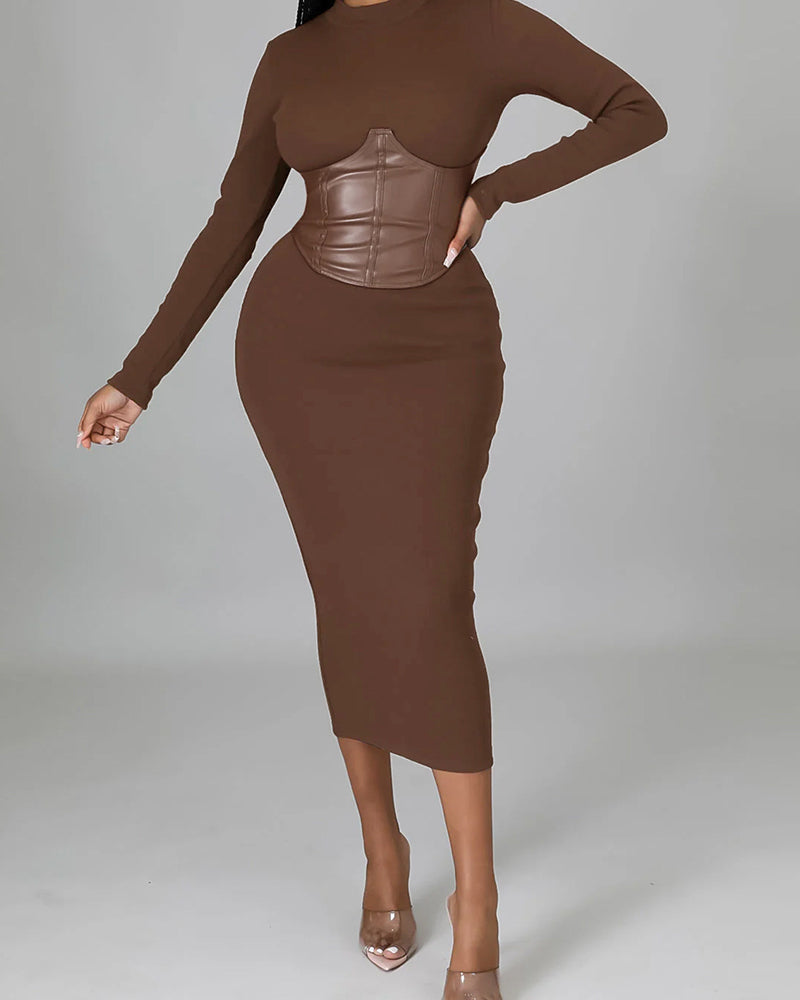 Solid-Color Paneled Bodycon Dress