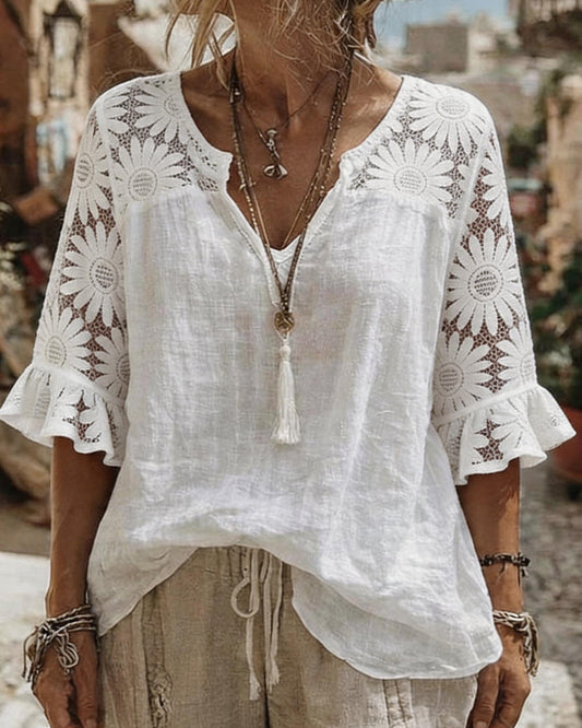 Daisy Lace Patchwork Blouse blouses & shirts spring summer