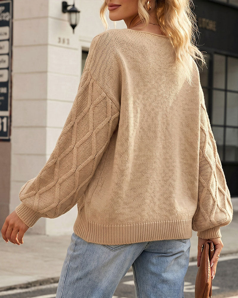 Lantern Sleeve Argyle Fashion Knit Pullover 2024 f/w pullovers