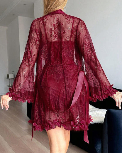Lace Cover-Up Spaghetti Strap Lace Trim Pajama Dress