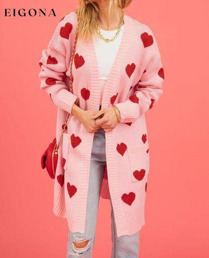 Heart Graphic Open Front Cardigan with Pockets Sweater cardigan cardigans clothes SF Knit Ship From Overseas Sweater sweaters