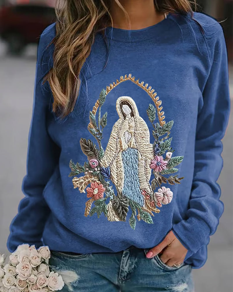 Women's Christian Our Lady Floral Printed Casual Sweatshirt