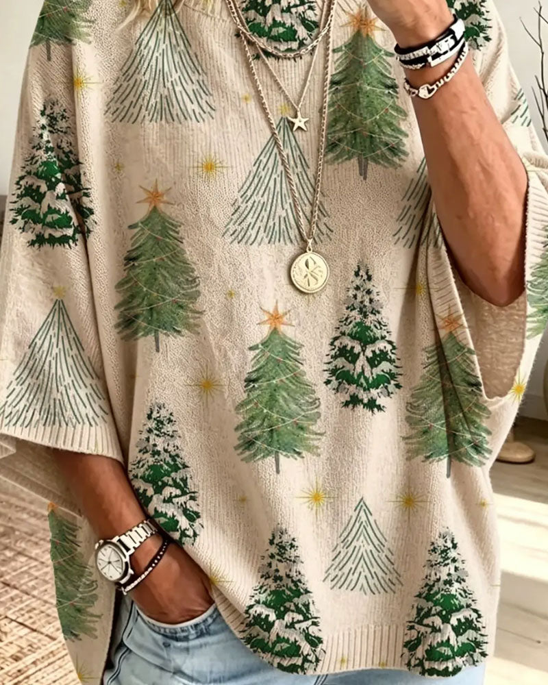 Half Sleeve Christmas Tree Loose Pullover