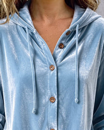 Drawstring Button Hooded Coat