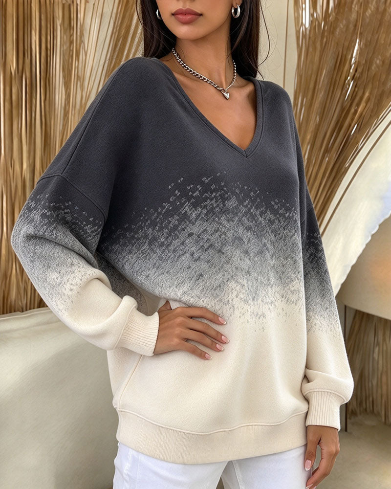 V-Neck Gradient Contrasting Loose Sweatshirt 2024f/w sweatshirts
