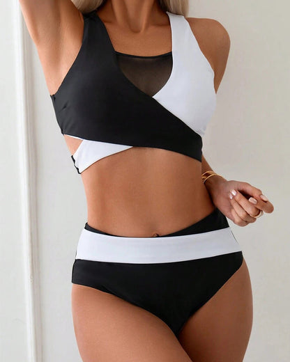 Sporty Contrast Two-Piece Bra Swimsuit