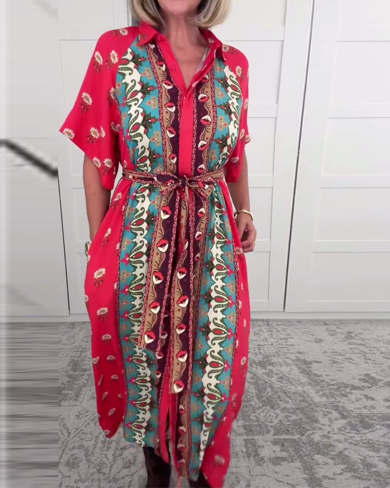 Lapel Bohemian Shirt Dress