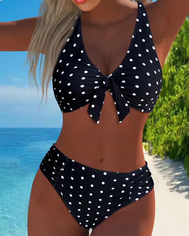 Vacation Polka Dot Lace Up Bikini