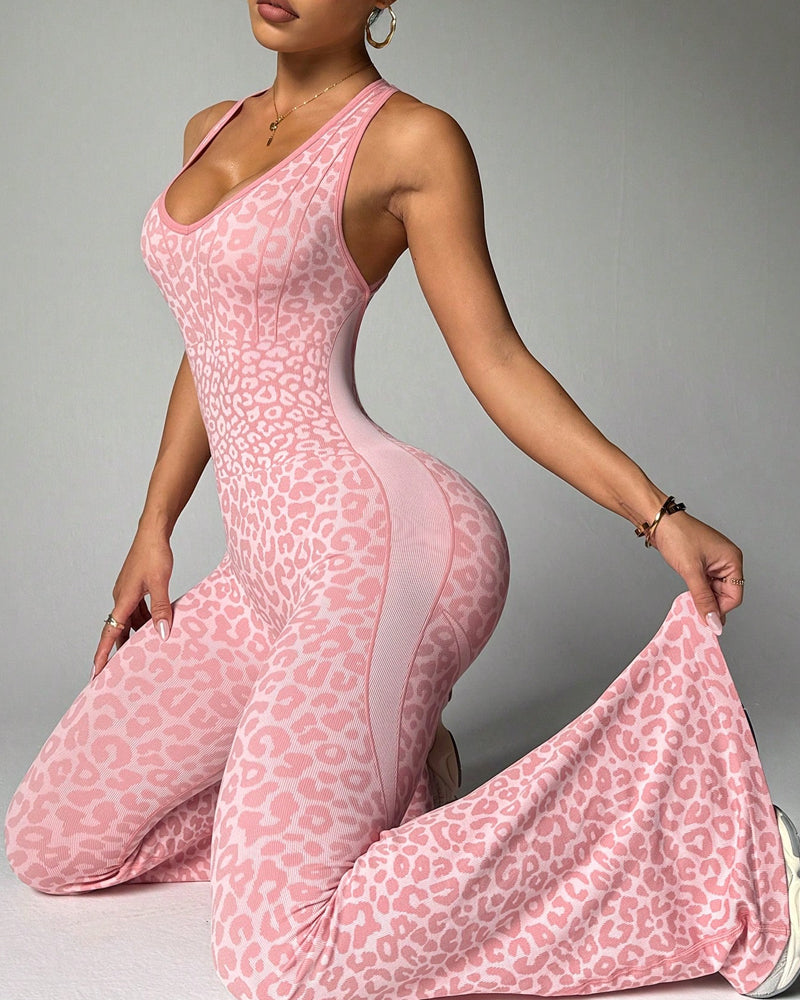 Leopard Print One-Piece Yoga Shapewear