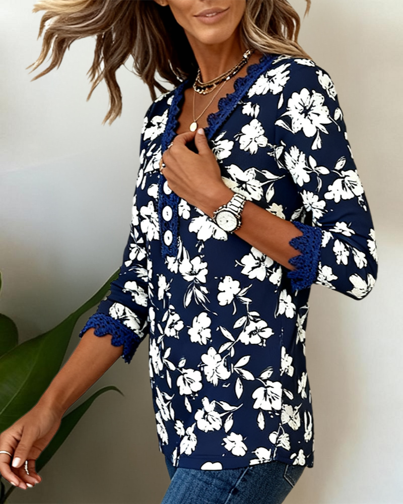 Solid Color V-Neck Long-Sleeved Top