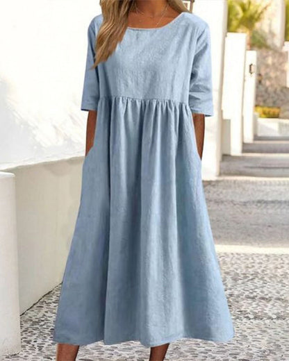 Short Sleeve Pocket Ruched Dress