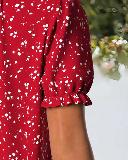 V-Neck Pleated Tiny Floral Blouse
