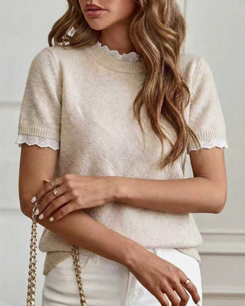Lace Ruffle Patchwork Mock Two-Piece Pullover