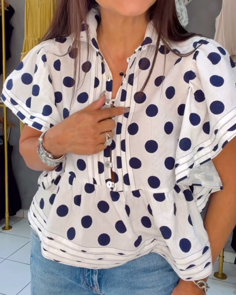Ruffle Sleeve Polka Dot Babydoll Blouse