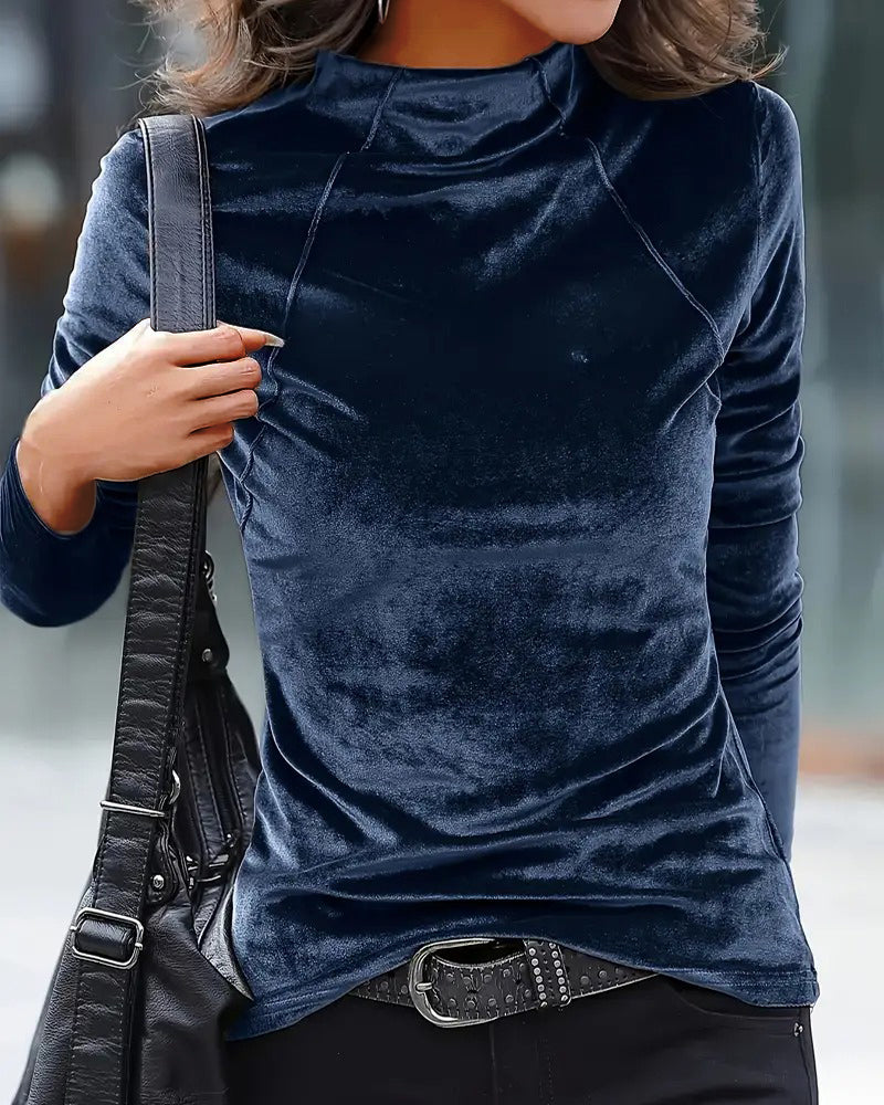 High-Neck Fashionable Solid Color T-Shirt