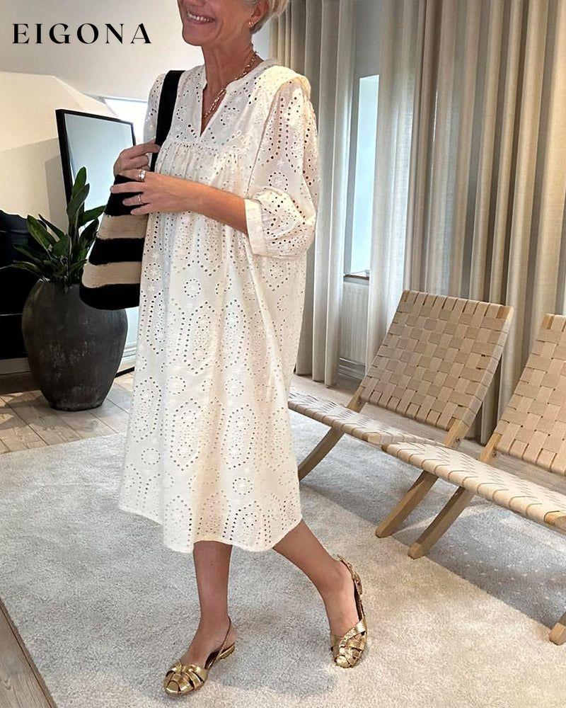 Simple solid color hollow casual dress casual dresses spring summer