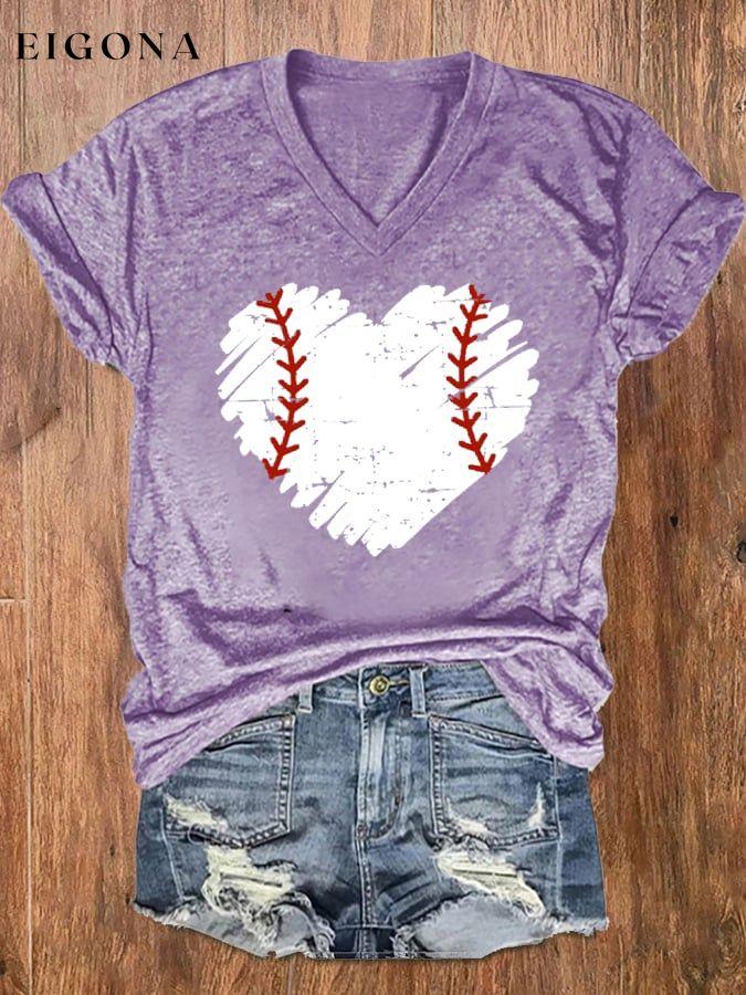 Women's Baseball Love Casual V-Neck Tee