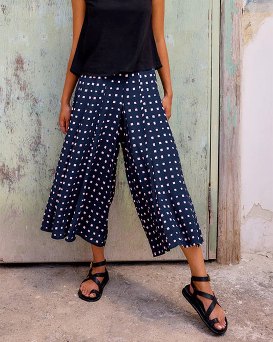 Casual Houndstooth Wide-Leg Pants