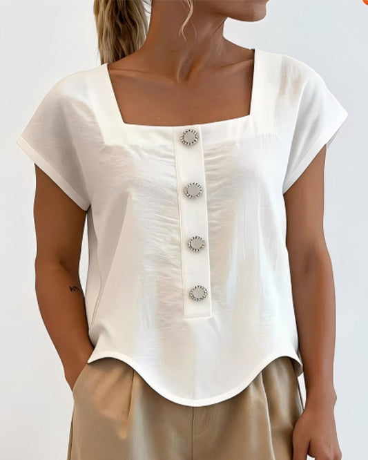 Square Collar Solid Color Blouse blouses & shirts spring summer