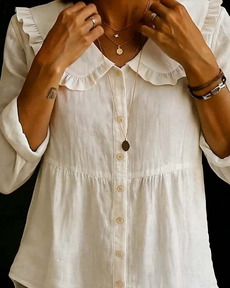 Peter Pan Collar Forest Core Solid Color Shirt