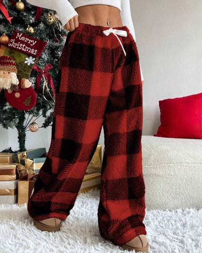 Plaid Drawstring Long Pants