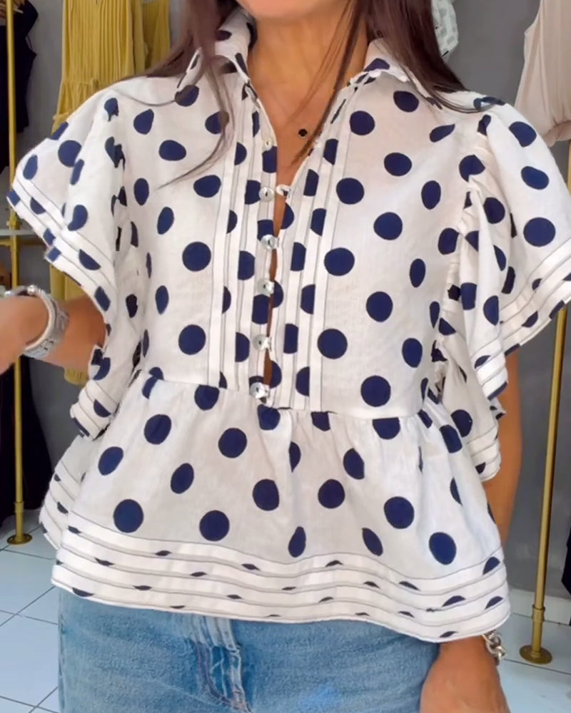 Ruffle Sleeve Polka Dot Babydoll Blouse